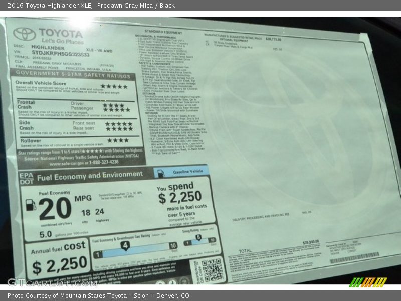 Predawn Gray Mica / Black 2016 Toyota Highlander XLE