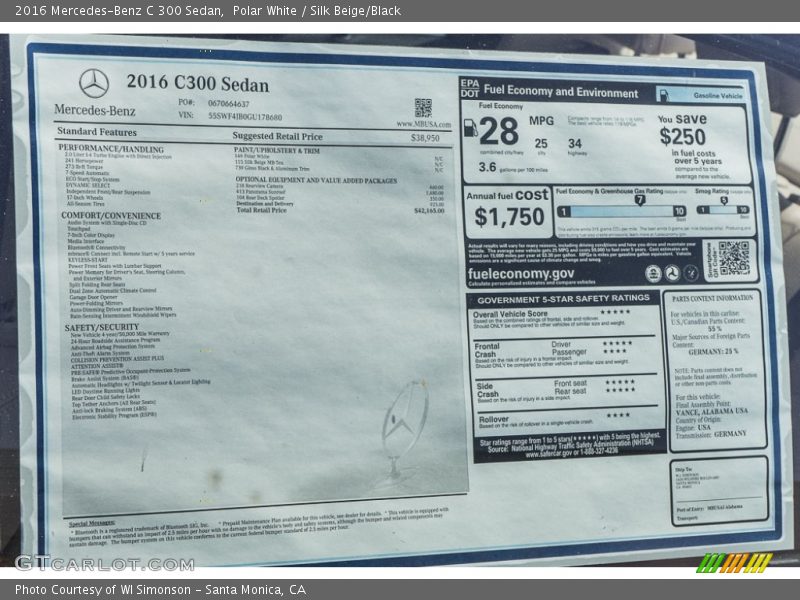 Polar White / Silk Beige/Black 2016 Mercedes-Benz C 300 Sedan