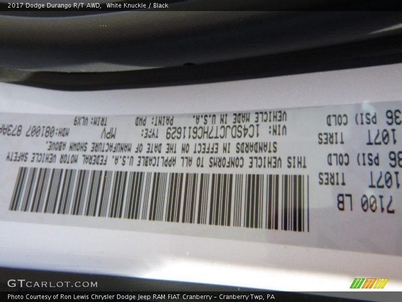 White Knuckle / Black 2017 Dodge Durango R/T AWD