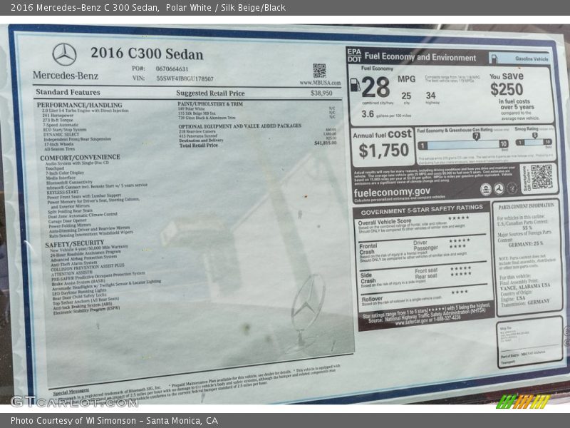 Polar White / Silk Beige/Black 2016 Mercedes-Benz C 300 Sedan