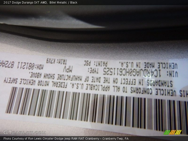 Billet Metallic / Black 2017 Dodge Durango SXT AWD
