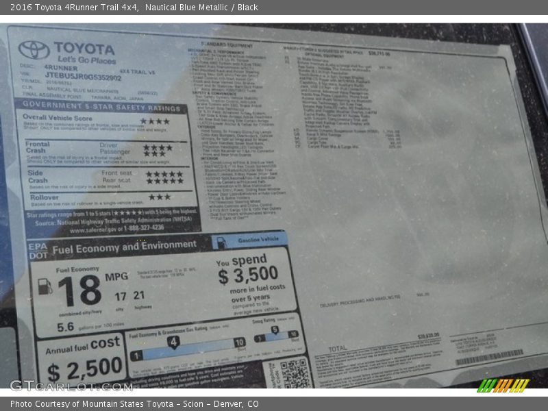 Nautical Blue Metallic / Black 2016 Toyota 4Runner Trail 4x4