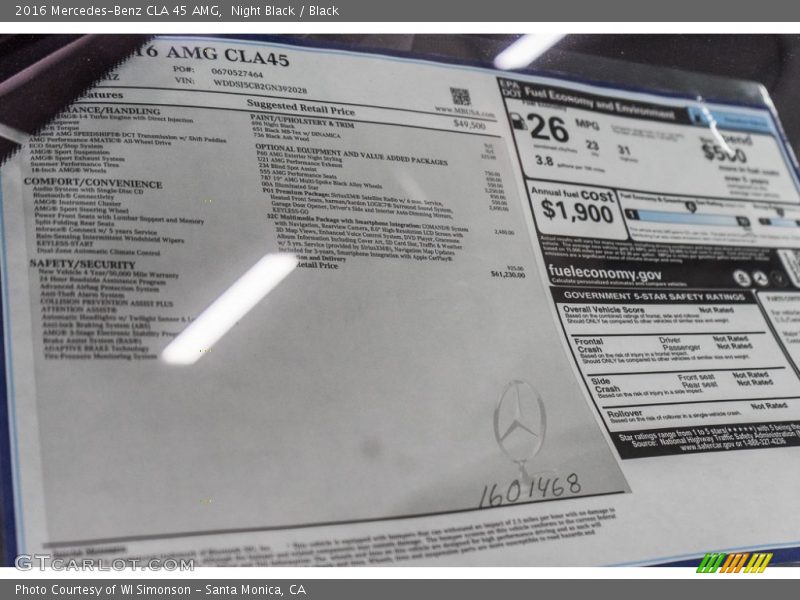  2016 CLA 45 AMG Window Sticker