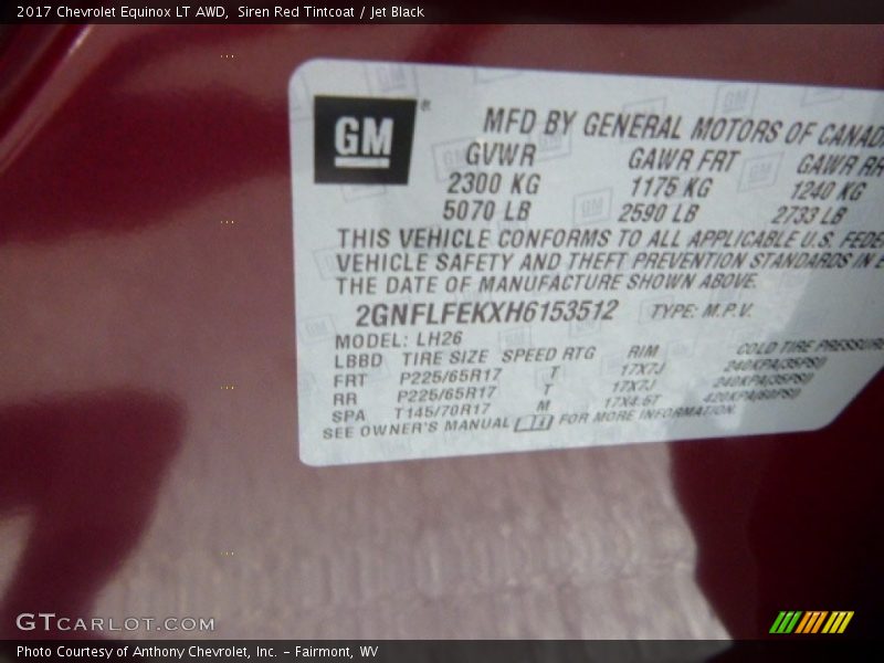 Siren Red Tintcoat / Jet Black 2017 Chevrolet Equinox LT AWD