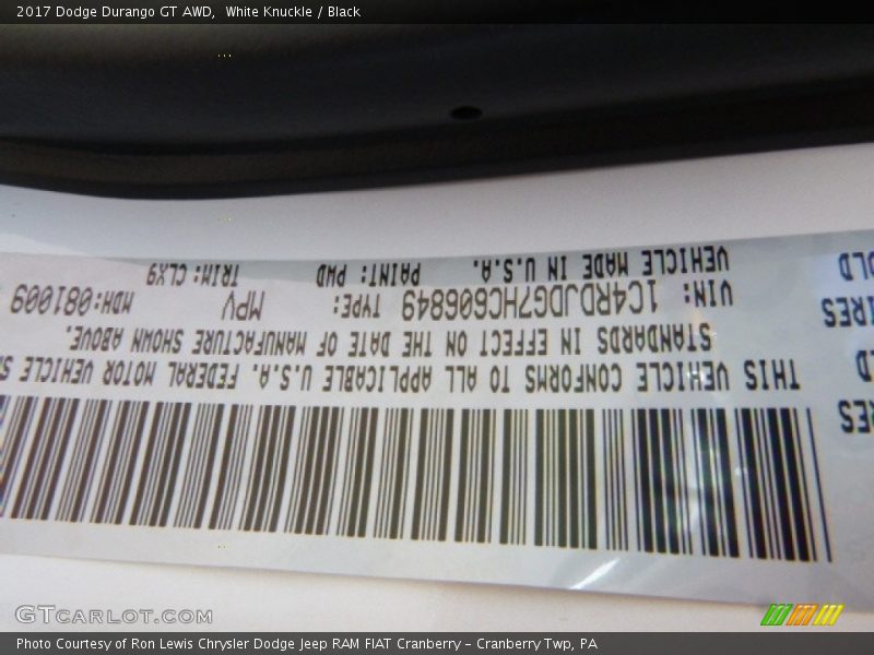 White Knuckle / Black 2017 Dodge Durango GT AWD