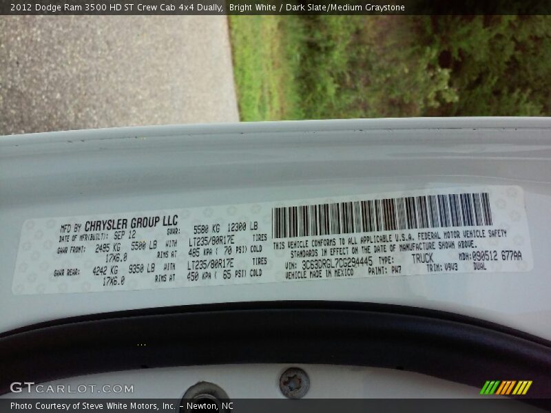 Bright White / Dark Slate/Medium Graystone 2012 Dodge Ram 3500 HD ST Crew Cab 4x4 Dually