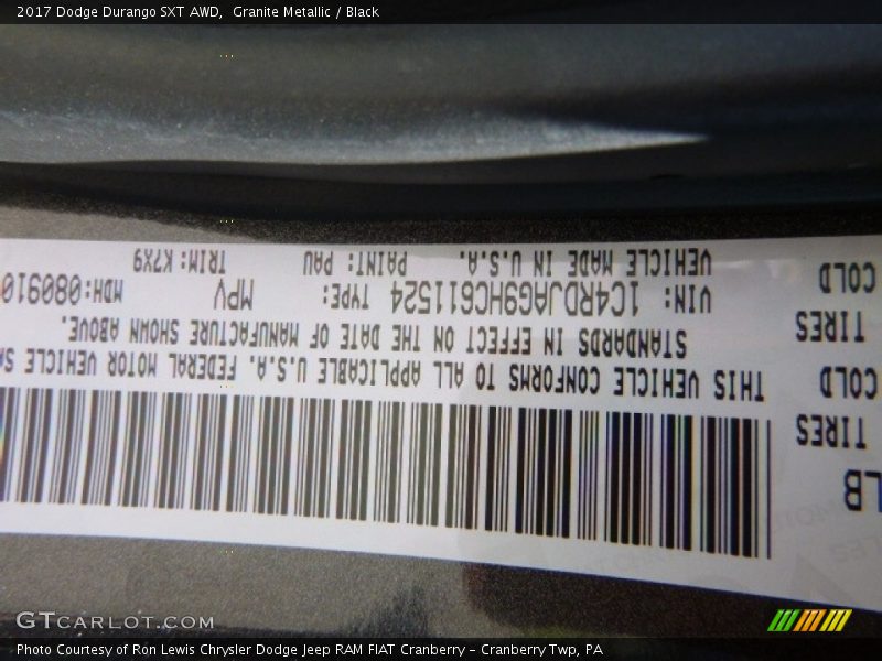 Granite Metallic / Black 2017 Dodge Durango SXT AWD