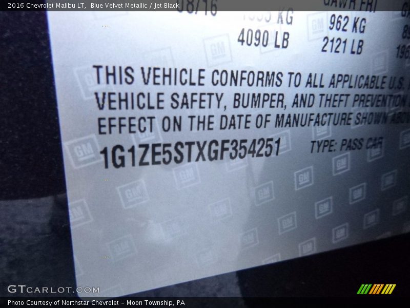 Blue Velvet Metallic / Jet Black 2016 Chevrolet Malibu LT