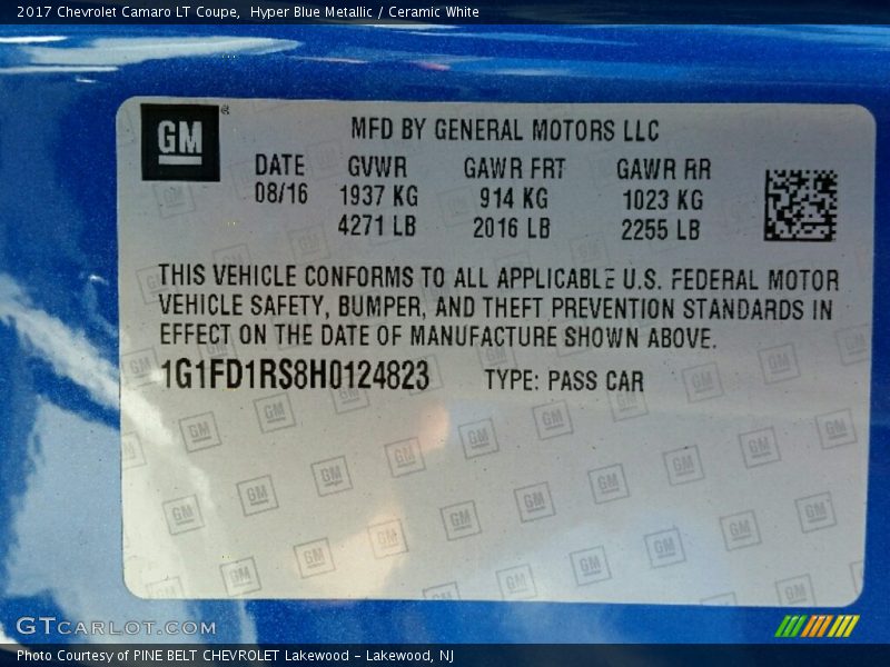 Hyper Blue Metallic / Ceramic White 2017 Chevrolet Camaro LT Coupe