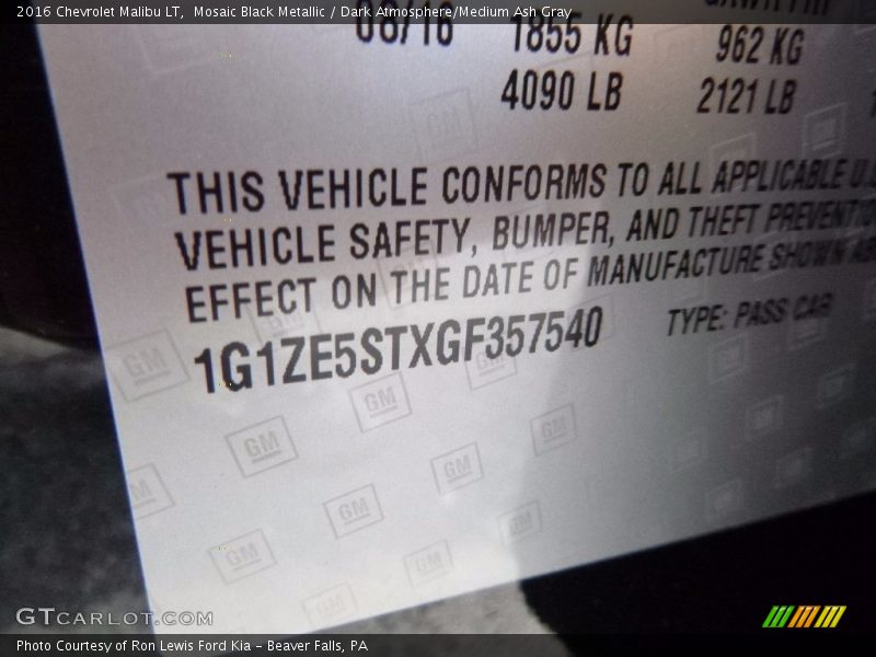 Mosaic Black Metallic / Dark Atmosphere/Medium Ash Gray 2016 Chevrolet Malibu LT