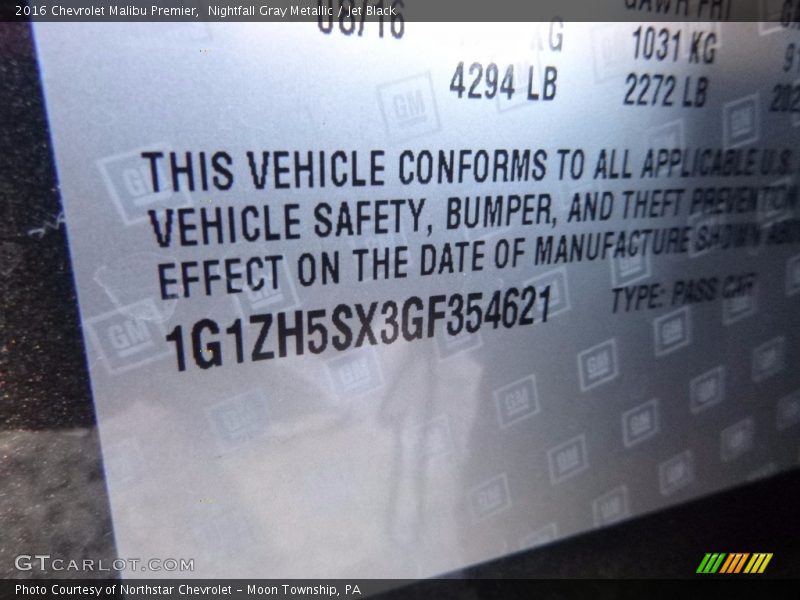 Nightfall Gray Metallic / Jet Black 2016 Chevrolet Malibu Premier