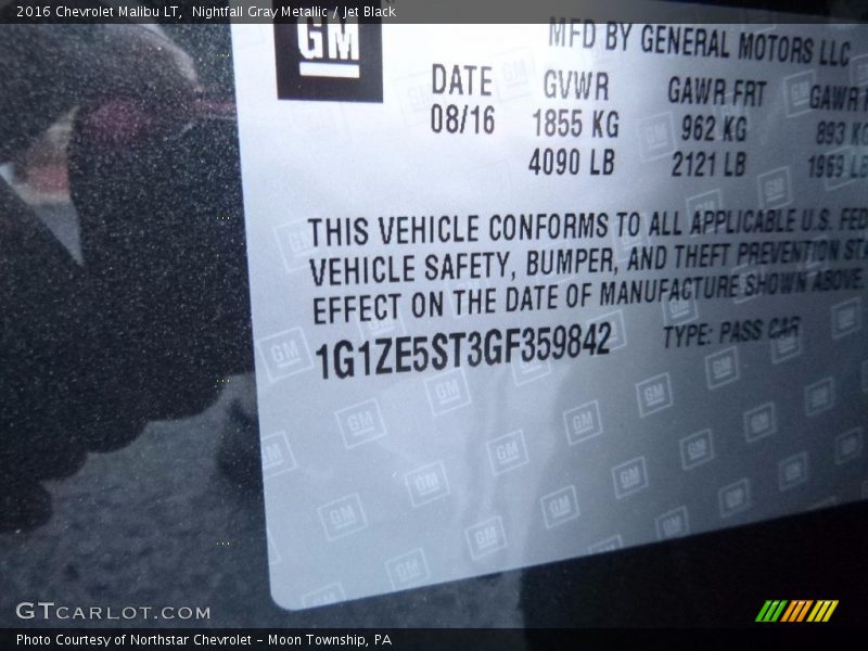 Nightfall Gray Metallic / Jet Black 2016 Chevrolet Malibu LT