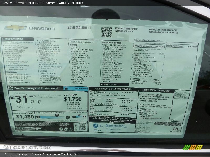 Summit White / Jet Black 2016 Chevrolet Malibu LT