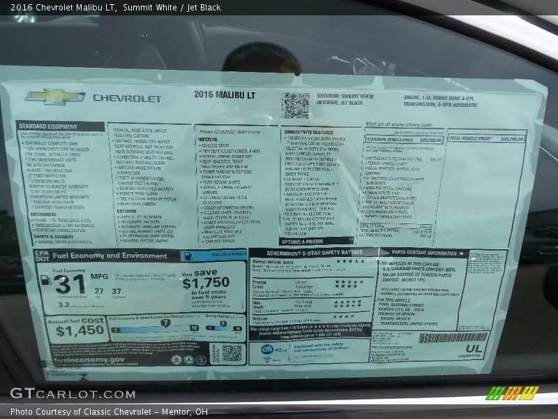 Summit White / Jet Black 2016 Chevrolet Malibu LT