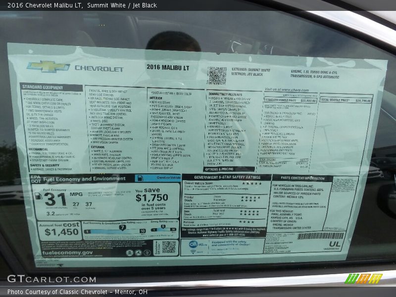 Summit White / Jet Black 2016 Chevrolet Malibu LT