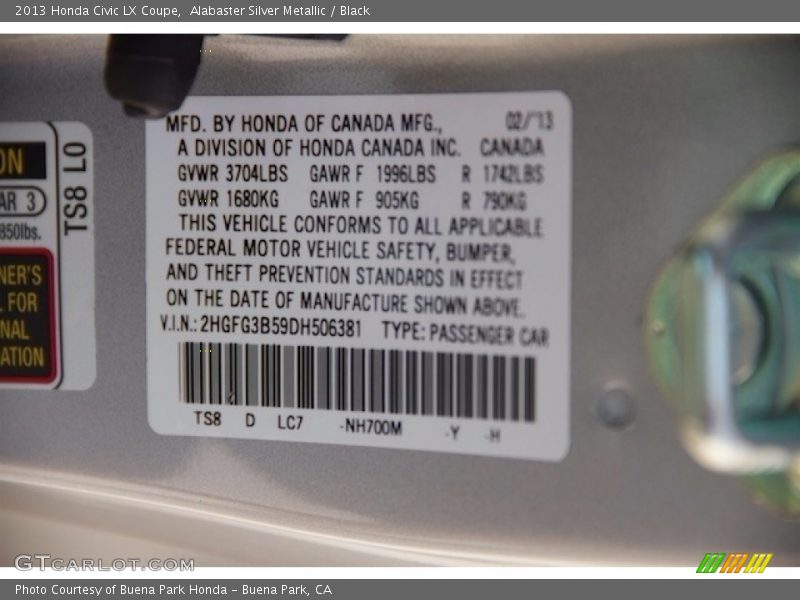 Alabaster Silver Metallic / Black 2013 Honda Civic LX Coupe