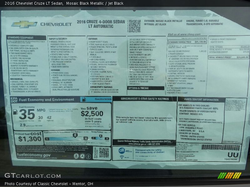 Mosaic Black Metallic / Jet Black 2016 Chevrolet Cruze LT Sedan