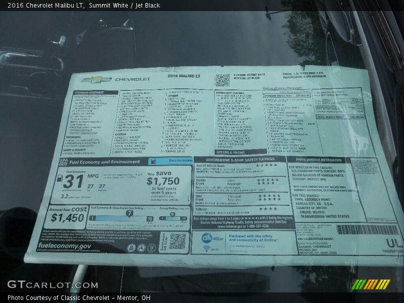 Summit White / Jet Black 2016 Chevrolet Malibu LT