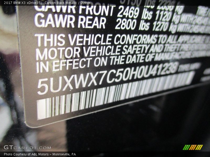 Carbon Black Metallic / Oyster 2017 BMW X3 xDrive35i