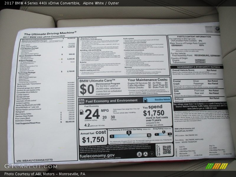  2017 4 Series 440i xDrive Convertible Window Sticker