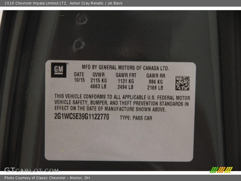 Ashen Gray Metallic / Jet Black 2016 Chevrolet Impala Limited LTZ