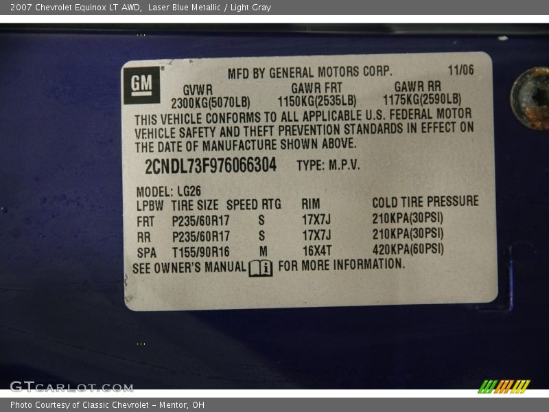 Laser Blue Metallic / Light Gray 2007 Chevrolet Equinox LT AWD