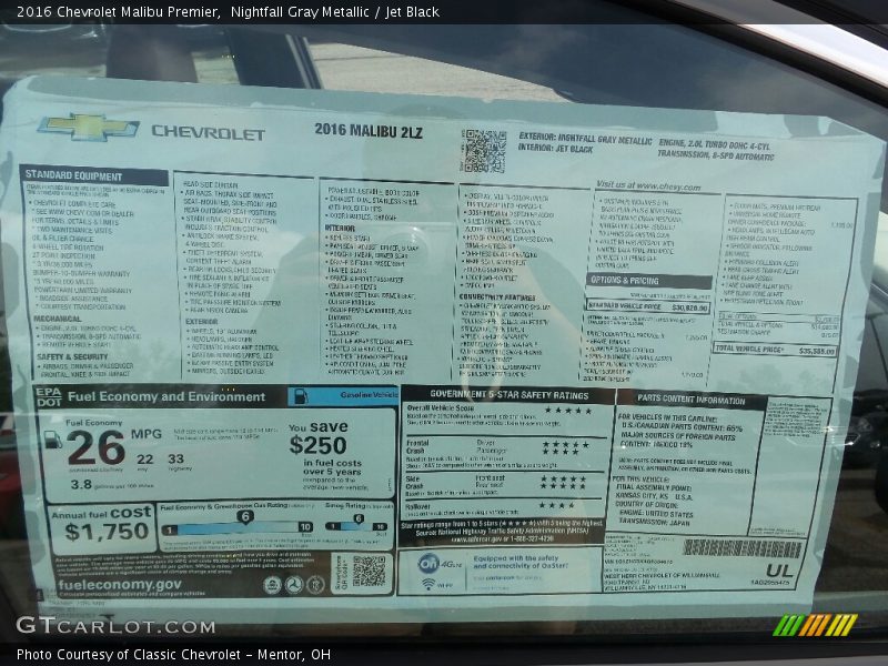 Nightfall Gray Metallic / Jet Black 2016 Chevrolet Malibu Premier