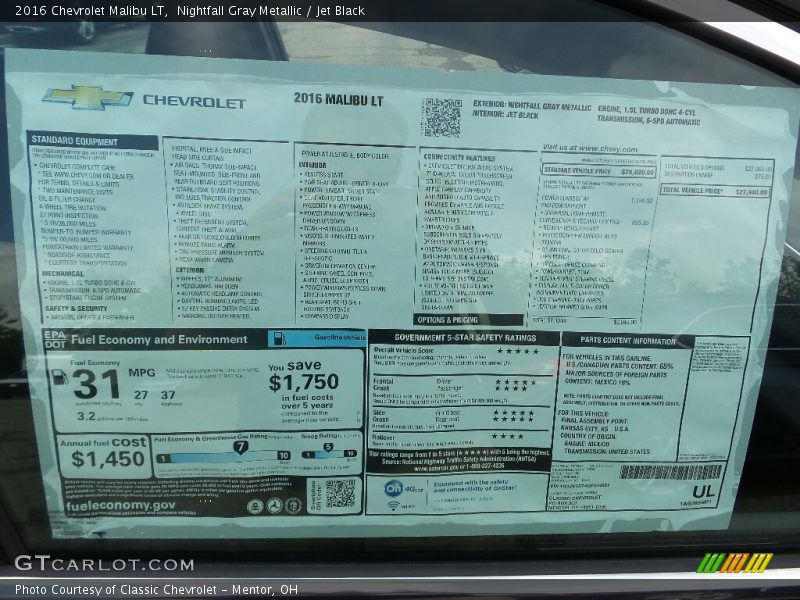 Nightfall Gray Metallic / Jet Black 2016 Chevrolet Malibu LT