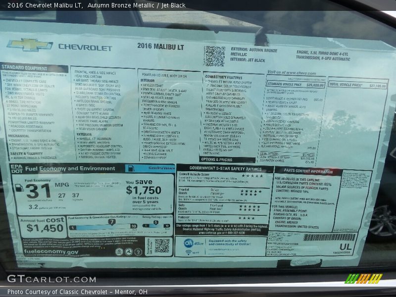 Autumn Bronze Metallic / Jet Black 2016 Chevrolet Malibu LT