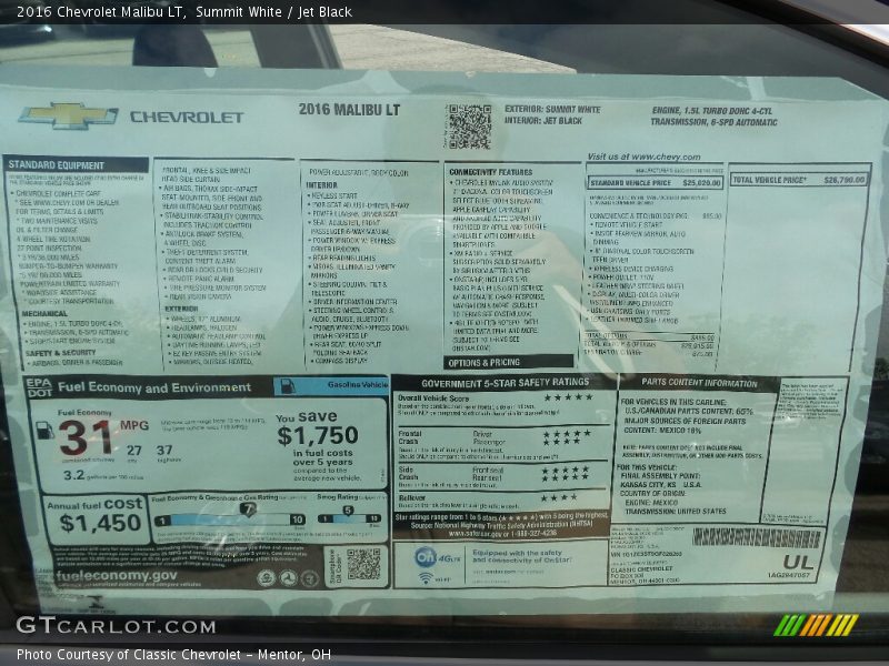Summit White / Jet Black 2016 Chevrolet Malibu LT