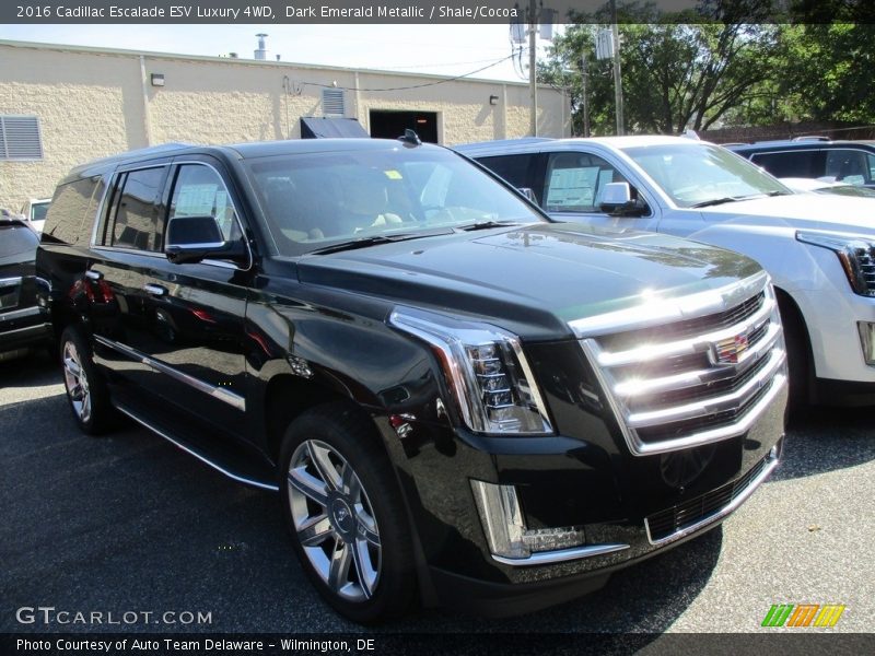 Dark Emerald Metallic / Shale/Cocoa 2016 Cadillac Escalade ESV Luxury 4WD