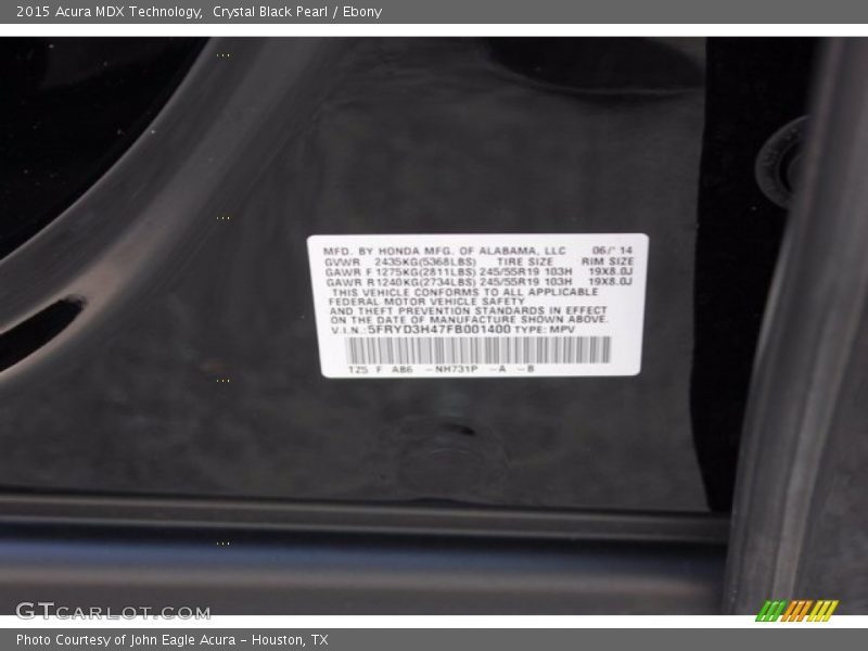Crystal Black Pearl / Ebony 2015 Acura MDX Technology