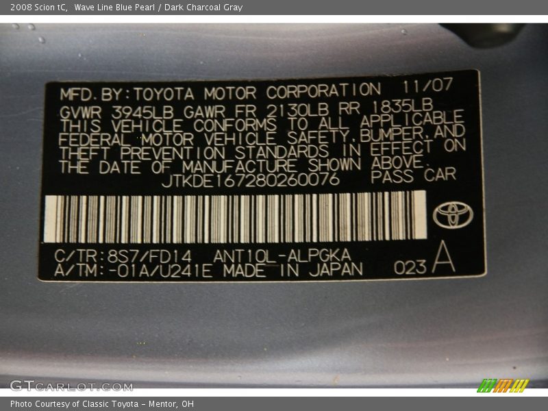 Wave Line Blue Pearl / Dark Charcoal Gray 2008 Scion tC