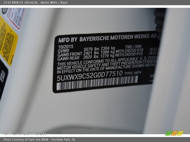 Alpine White / Black 2016 BMW X3 xDrive28i