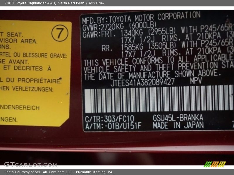 Salsa Red Pearl / Ash Gray 2008 Toyota Highlander 4WD