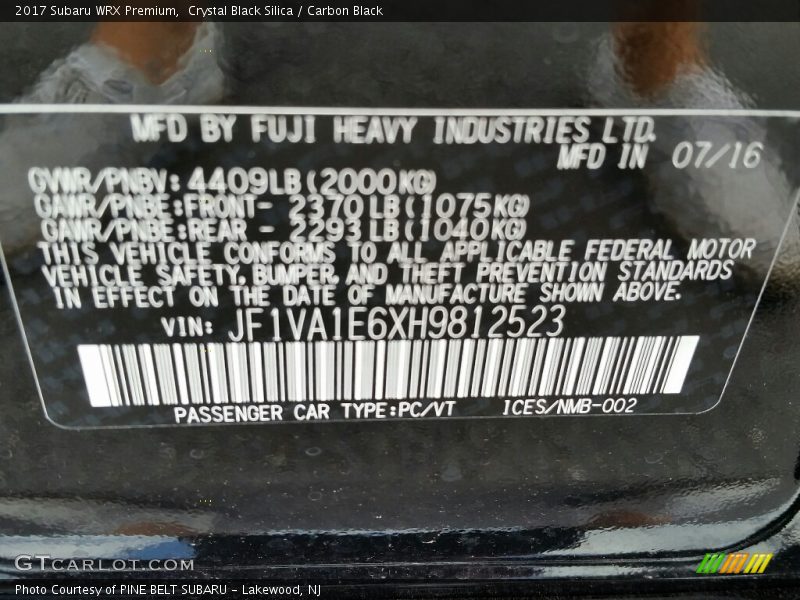 Crystal Black Silica / Carbon Black 2017 Subaru WRX Premium