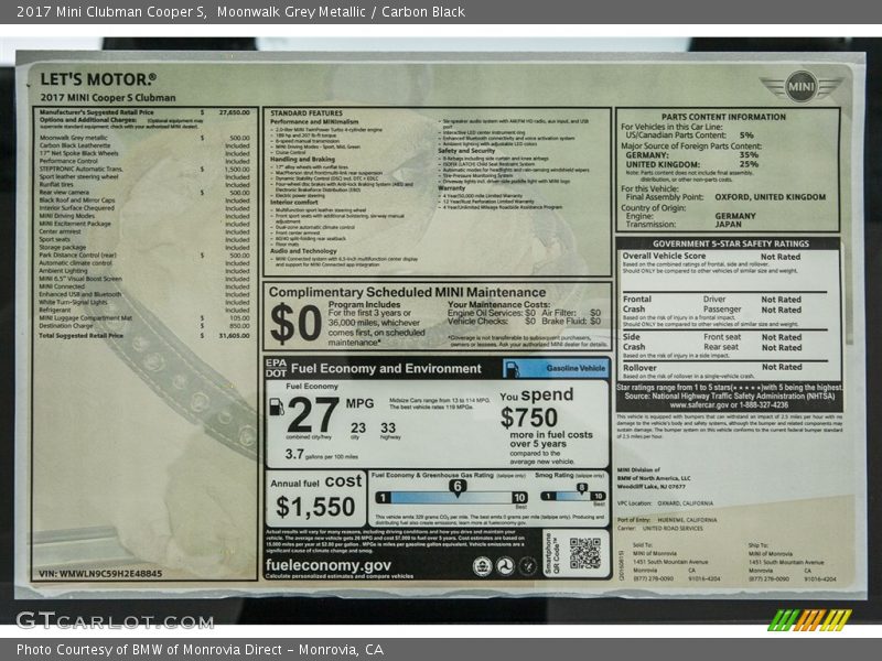 Moonwalk Grey Metallic / Carbon Black 2017 Mini Clubman Cooper S