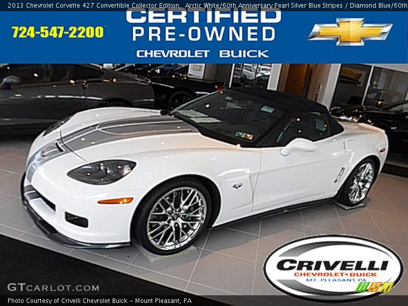 Arctic White/60th Anniversary Pearl Silver Blue Stripes / Diamond Blue/60th Anniversary Design Package 2013 Chevrolet Corvette 427 Convertible Collector Edition