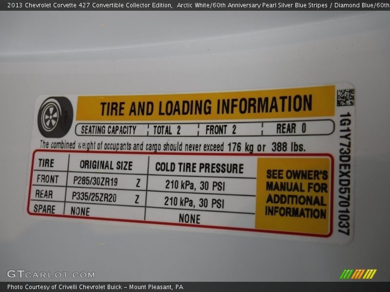 Arctic White/60th Anniversary Pearl Silver Blue Stripes / Diamond Blue/60th Anniversary Design Package 2013 Chevrolet Corvette 427 Convertible Collector Edition