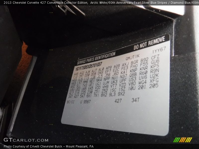 Arctic White/60th Anniversary Pearl Silver Blue Stripes / Diamond Blue/60th Anniversary Design Package 2013 Chevrolet Corvette 427 Convertible Collector Edition