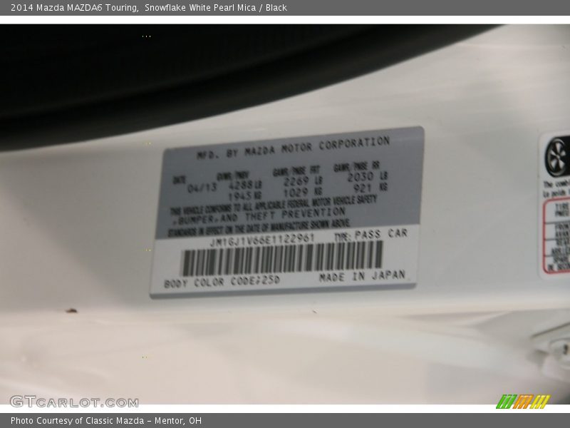 Snowflake White Pearl Mica / Black 2014 Mazda MAZDA6 Touring