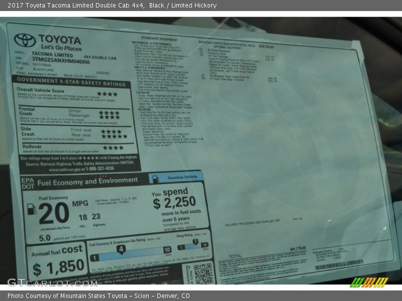  2017 Tacoma Limited Double Cab 4x4 Window Sticker