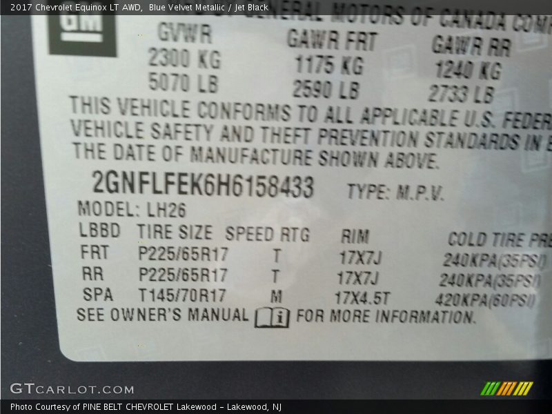 Blue Velvet Metallic / Jet Black 2017 Chevrolet Equinox LT AWD