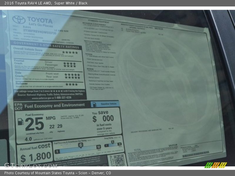 Super White / Black 2016 Toyota RAV4 LE AWD