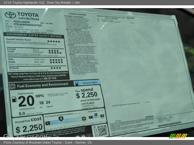 Silver Sky Metallic / Ash 2016 Toyota Highlander XLE