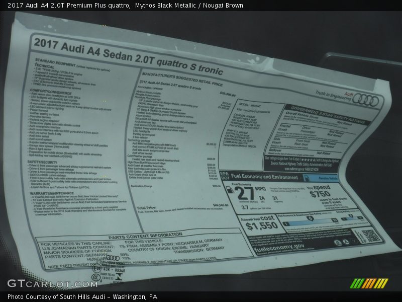 Mythos Black Metallic / Nougat Brown 2017 Audi A4 2.0T Premium Plus quattro