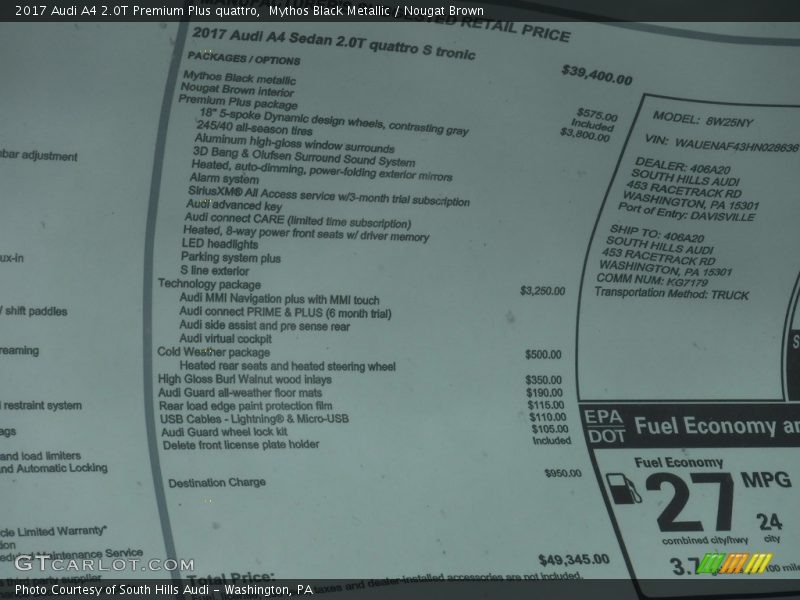 Mythos Black Metallic / Nougat Brown 2017 Audi A4 2.0T Premium Plus quattro