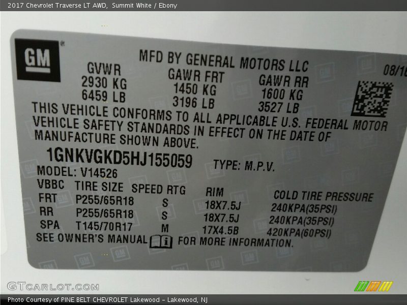Summit White / Ebony 2017 Chevrolet Traverse LT AWD