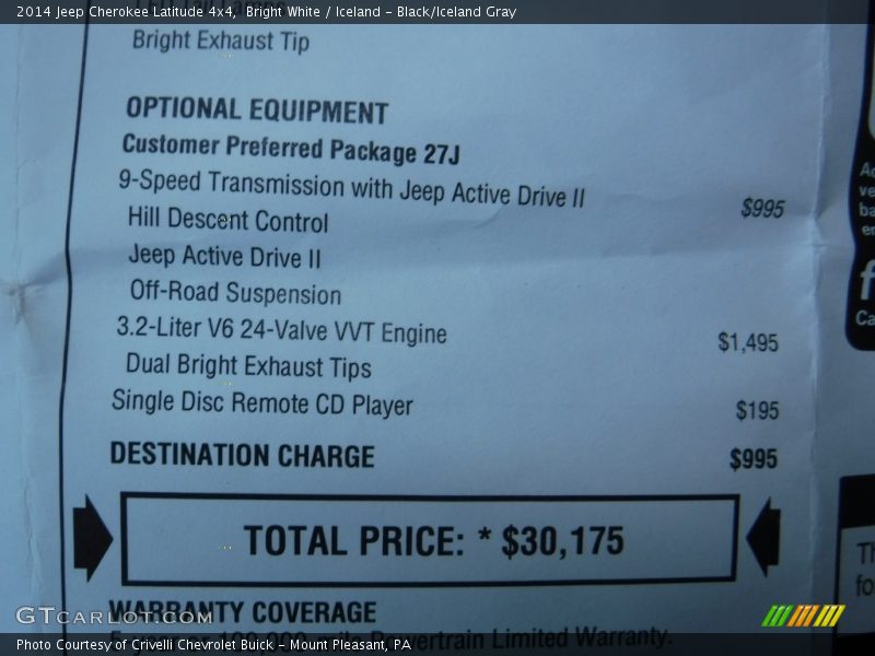 Bright White / Iceland - Black/Iceland Gray 2014 Jeep Cherokee Latitude 4x4