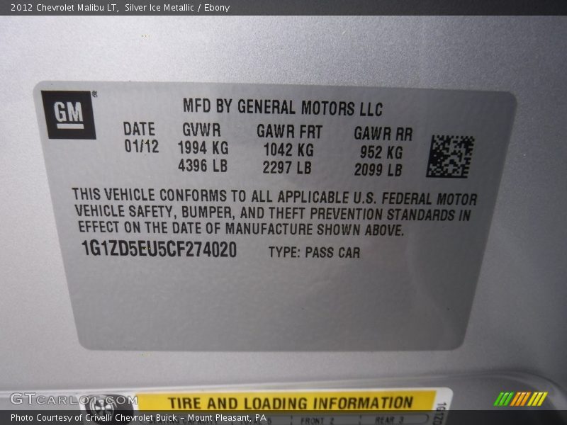 Silver Ice Metallic / Ebony 2012 Chevrolet Malibu LT